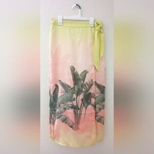 NWT Rachel Zoe Wrap Maxi Skirt with Tie Tropical Floral Print Pink/Yellow Size S